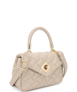 Quilted Top Handle Turn-lock Fashion Satchel Bag KMS20091 CREAM